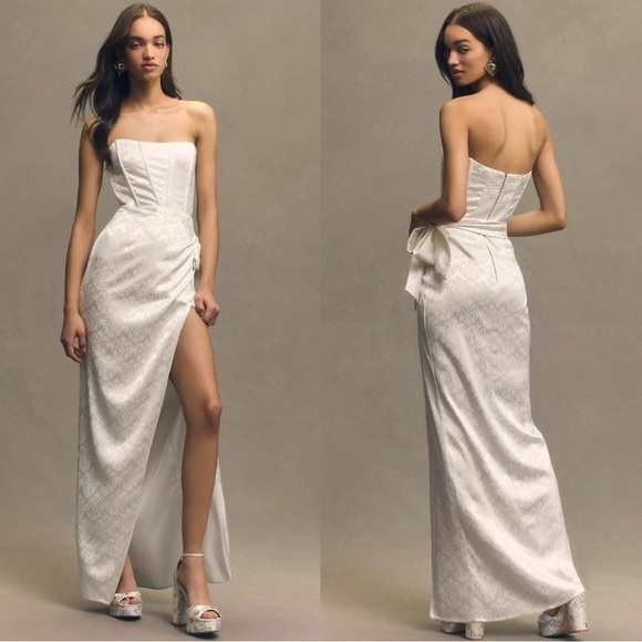 V. Chapman June Ivory White Floral Brocade Bridal Wedding Corset Dress Size 10 - Picture 1 of 11